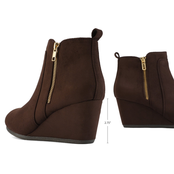 Pointed Toe Suede Wedge Bootie - COFFEE SUEDE - 3